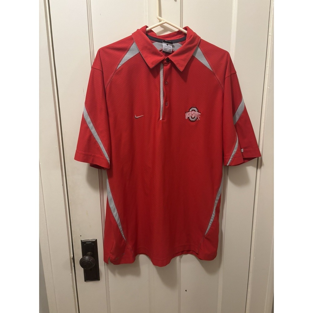 Nike Dri-FIT Ohio State Buckeyes Coaches Polo Shirt Men's Size L Large Red